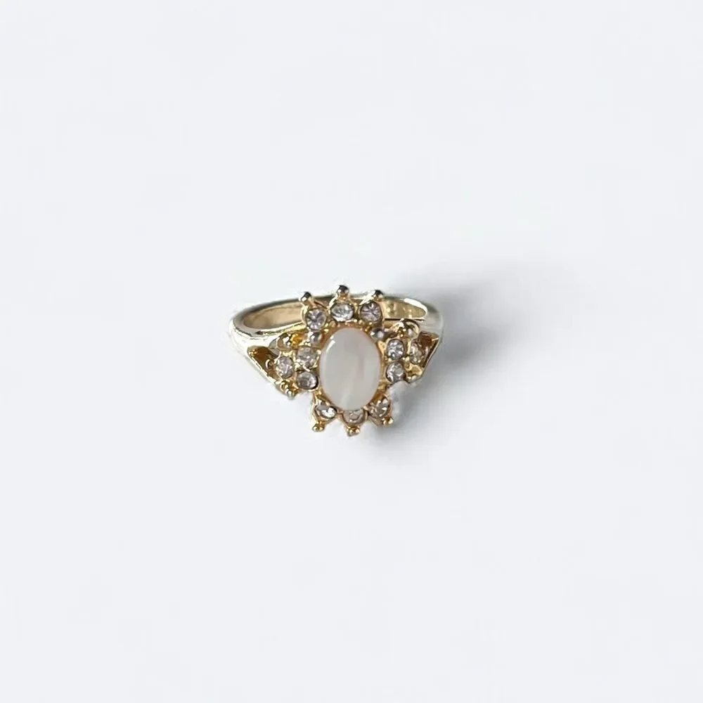 Opal & Rhinestone Gold Cocktail Ring - Picture 2 of 5